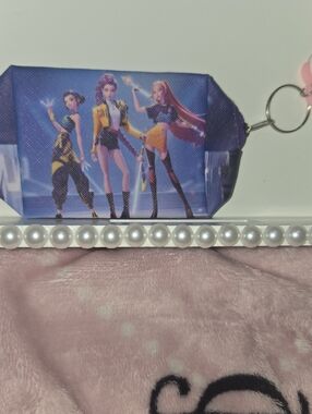 NEW..Purple Character Print Zip Pouch Keychain - Women Accessories